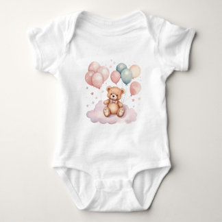 Niedlicher Wasserfarbenballon Teddy Bear auf Cloud Baby Strampler