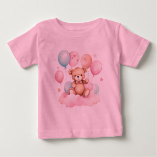 Niedlicher Wasserfarbenballon Teddy Bear auf rosa  Baby T-shirt