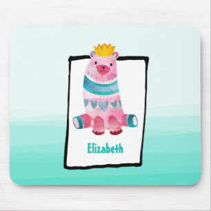 Niedlicher Wasserfarbenbär auf Aqua Green Ombre Ba Mousepad