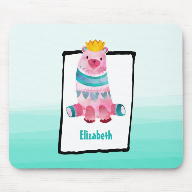 Niedlicher Wasserfarbenbär auf Aqua Green Ombre Ba Mousepad (Vorne)