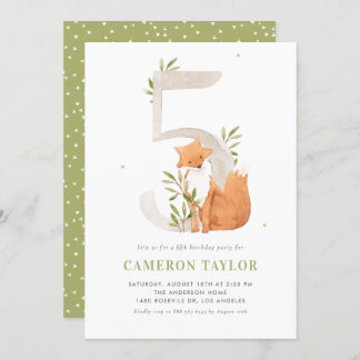 Niedlicher Wasserfarbenfox Woodland Fünfte Geburts Einladung