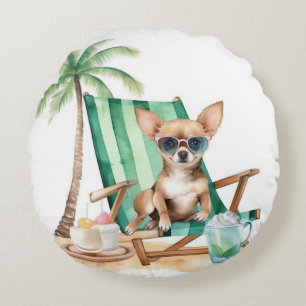 NIEDLICHER WASSERFARBENHUND CHIHUAHUA AUF DEM STRA RUNDES KISSEN