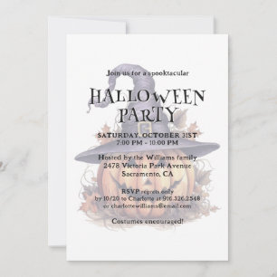 Niedlicher Wasserfarbenkürbis in ein Hut-Halloween Einladung
