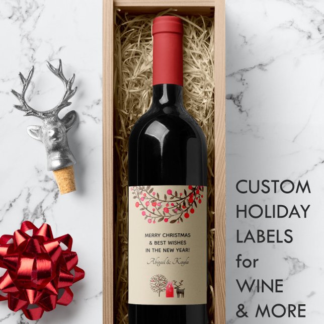 Niedlicher Wasserfarbenreiniger Erdstein oder Farb Weinetikett (Cute Watercolor Reindeer Earth Tone or Any Color Wine Label 🦌
)