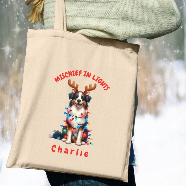 Niedlicher Wasserfarbenspass Weihnachtsbräune Coll Tragetasche (Carry festive cheer with this custom fun Border Collie dog tote bag. A perfect gift for dog lovers.)
