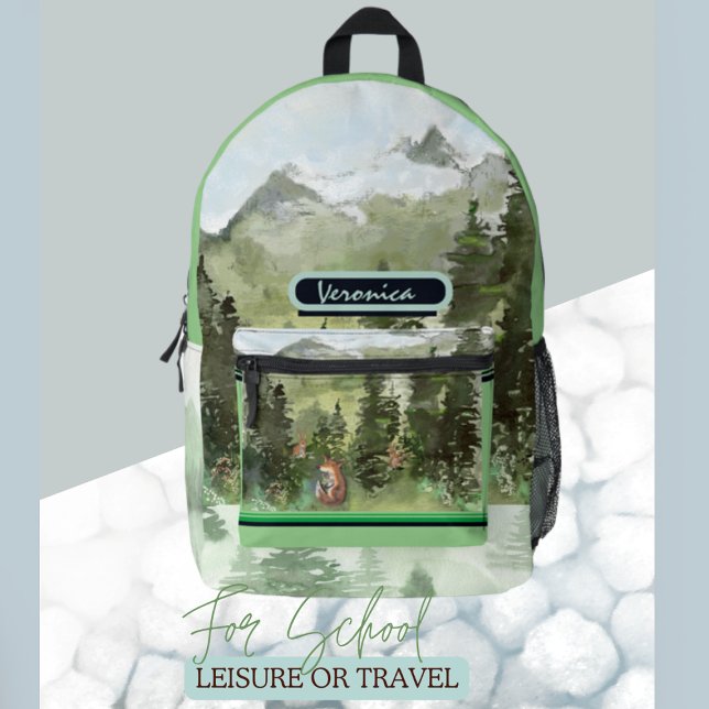 Niedlicher Wasserfarbenwald Bedruckter Rucksack (Watercolor  forest with fox and bunnies Backpack)