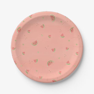 Niedlicher Wassermelone-und Goldschein-Polka-Punkt Pappteller