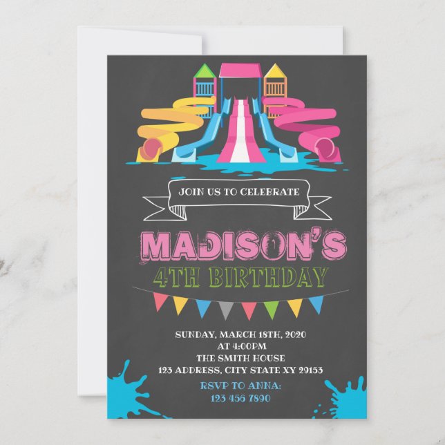 Niedlicher Wasserpark Geburtstagsfeier Einladung (Vorderseite)