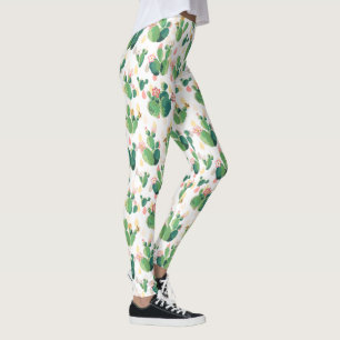Niedlicher Watercolor-blühendes Kaktus-Muster Leggings