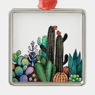 Niedlicher Watercolor-Kaktus-Garten im Topf Ornament Aus Metall