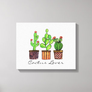 Niedlicher Watercolor-Kaktus in den Töpfen Leinwanddruck