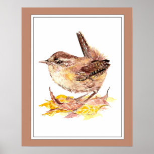Niedlicher Watercolor Wren Bird, Natur, Wildpark Poster