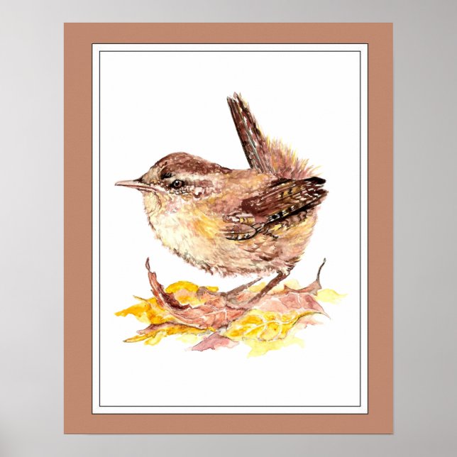 Niedlicher Watercolor Wren Bird, Natur, Wildpark Poster (Vorne)