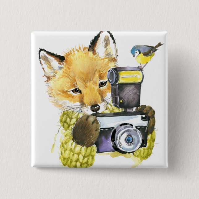 Niedlicher WatercolorFox, der Fotos macht Button (Vorderseite)