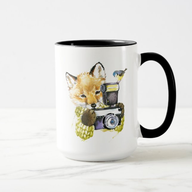 Niedlicher WatercolorFox, der Fotos macht Tasse (Rechts)