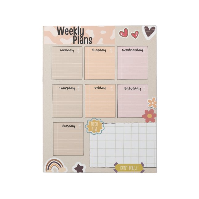 Niedlicher Weekly-Planer und Aufgabenliste Notepad Notizblock (Rotiert)