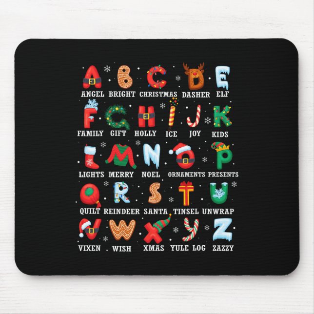 Niedlicher Weihnachts Alphabet Kindergarten Kinder Mousepad (Vorne)