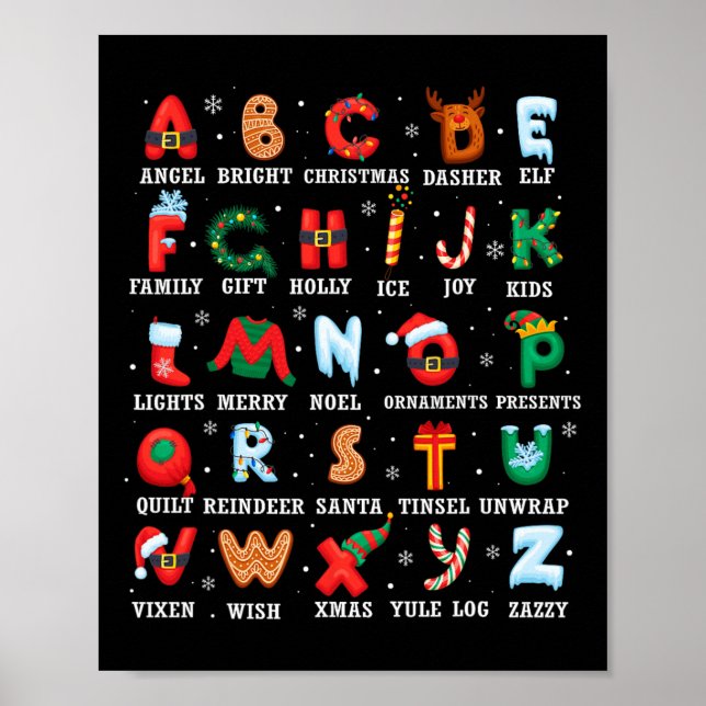 Niedlicher Weihnachts Alphabet Kindergarten Kinder Poster (Vorne)