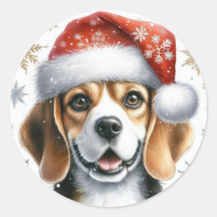 Niedlicher Weihnachts-Beagle Weihnachtsmannmütze H Runder Aufkleber