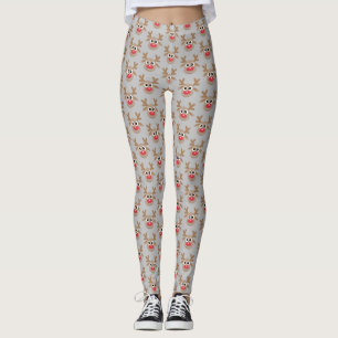 Niedlicher Weihnachts-Cartoon Rentier Pattern Grau Leggings