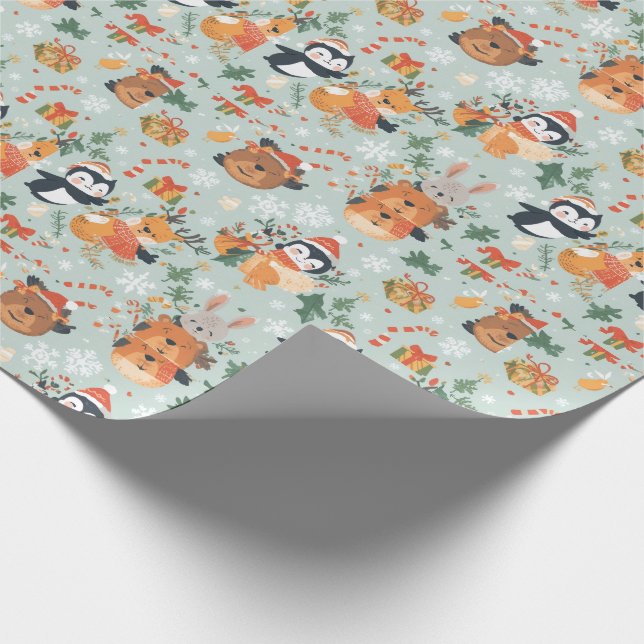 Niedlicher Weihnachts-Cartoon Tiere Urlaub Geschenkpapier (Ecke)