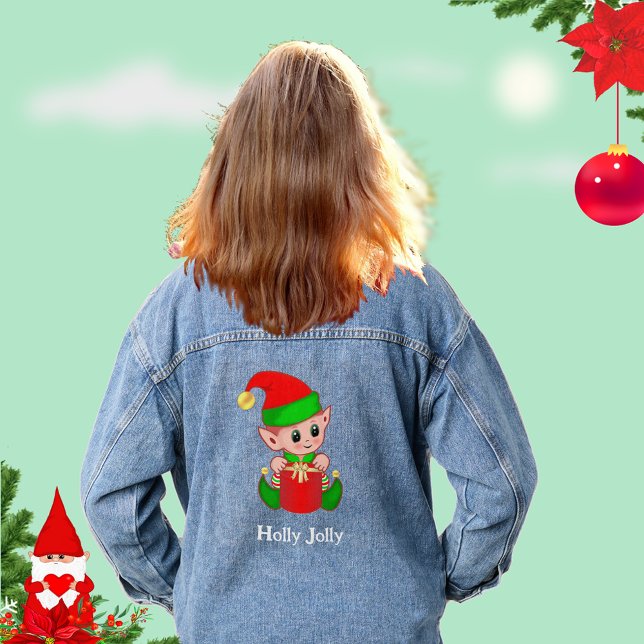 Niedlicher Weihnachts-Grüner Roter Elf Jeansjacke (Von Creator hochgeladen)