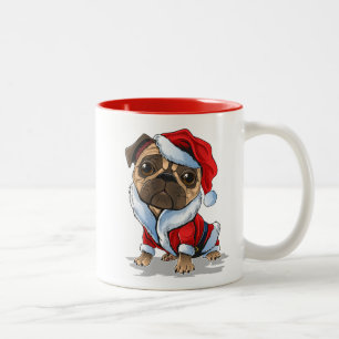 Niedlicher Weihnachts-Mops Santa Anzug Zweifarbige Tasse
