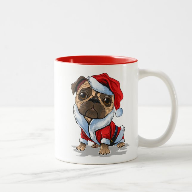 Niedlicher Weihnachts-Mops Santa Anzug Zweifarbige Tasse (Rechts)