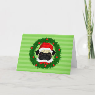 Niedlicher Weihnachts-Mops Santa Maria in Kranz Karte