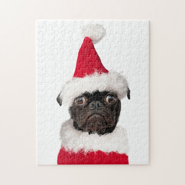Niedlicher Weihnachts-Mops Welpe Santa Puzzle (Vertikal)