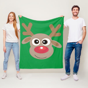 Niedlicher Weihnachts-Rentier-Cartoon Spaß Grün Fleecedecke