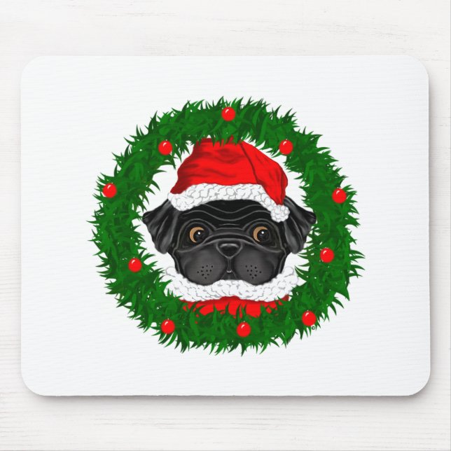 Niedlicher Weihnachts-Schwarzer Mops Weihnachten i Mousepad (Vorne)