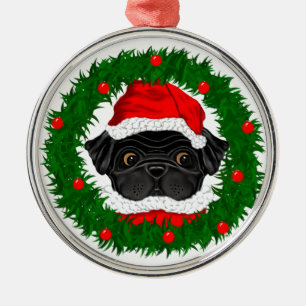 Niedlicher Weihnachts-Schwarzer Mops Weihnachten i Ornament Aus Metall