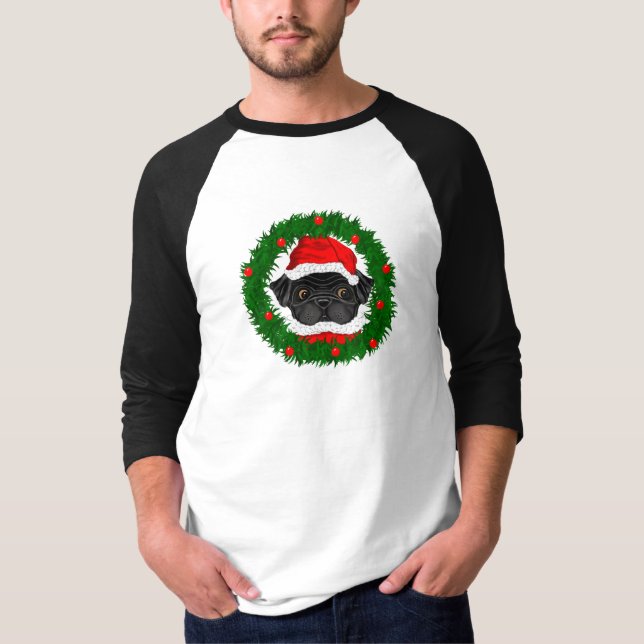 Niedlicher Weihnachts-Schwarzer Mops Weihnachten i T-Shirt (Vorderseite)
