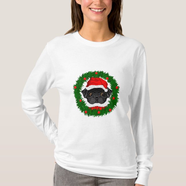 Niedlicher Weihnachts-Schwarzer Mops Weihnachten i T-Shirt (Vorderseite)