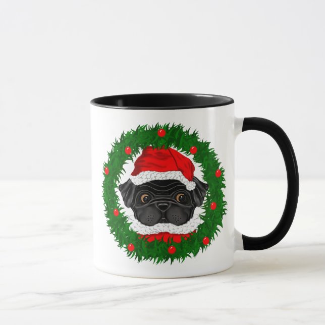 Niedlicher Weihnachts-Schwarzer Mops Weihnachten i Tasse (Rechts)
