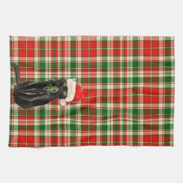 Niedlicher Weihnachts-Schwarzkatzenurlaub Kariert Geschirrtuch