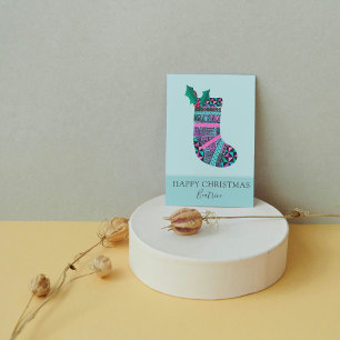 Niedlicher Weihnachts-Strumpf Geometrisches Muster Feiertagspostkarte