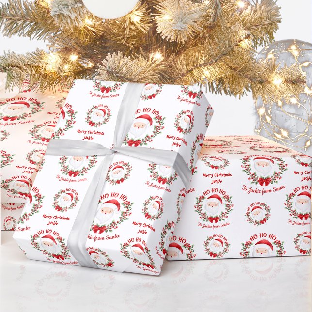 Niedlicher Weihnachts-Umschlag Geschenkpapier (Cute Santa Christmas Wrapping Paper Name Text)