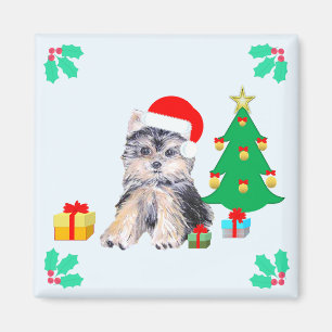 Niedlicher Weihnachts-Yorkshire-Welpenhund Magnet