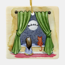 Niedlicher Weihnachtsabend Kind & Kitty Cat Wasser Keramikornament