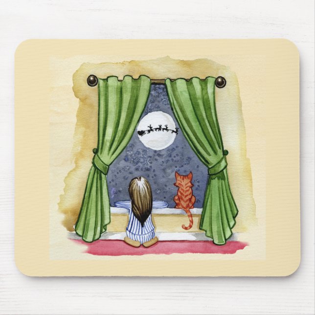 Niedlicher Weihnachtsabend Kind & Kitty Cat Wasser Mousepad (Vorne)