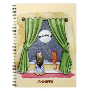 Niedlicher Weihnachtsabend Kind & Kitty Cat Wasser Notizblock