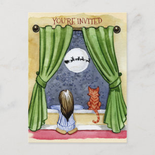Niedlicher Weihnachtsabend Kind & Kitty Cat Wasser Postkarte