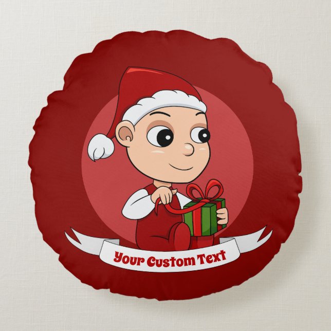 Niedlicher Weihnachtsbaby Cartoon Round Kissen (Vorderseite)