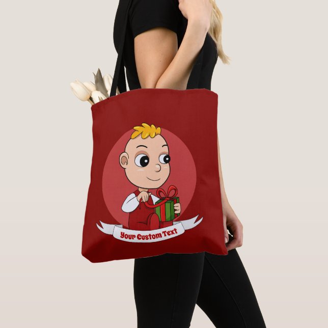 Niedlicher Weihnachtsbaby Cartoon Tote Tasche (Von Nahem)