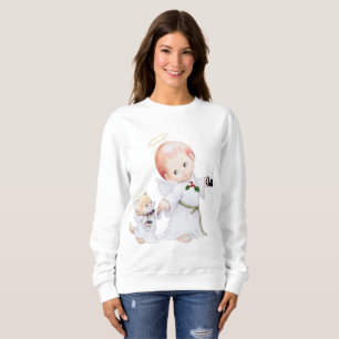 Niedlicher Weihnachtsbaby-Engel und Katze Sweatshirt