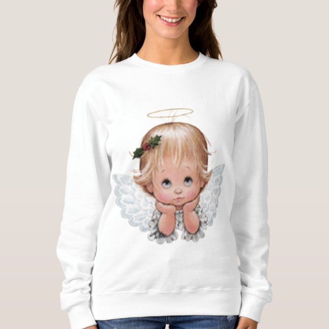 Niedlicher Weihnachtsbaby-Engels-Kopf in den Sweatshirt (Vorderseite)