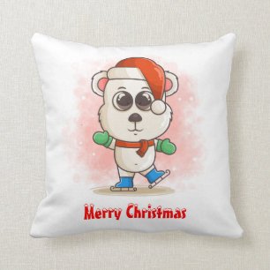 Niedlicher Weihnachtsbaby-Polar-Bär mit Eis-Skaten Kissen
