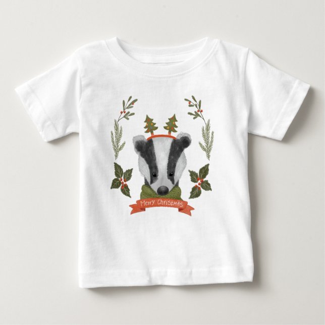 Niedlicher WeihnachtsBadger Portrait Baby T - Shir Baby T-shirt (Vorderseite)